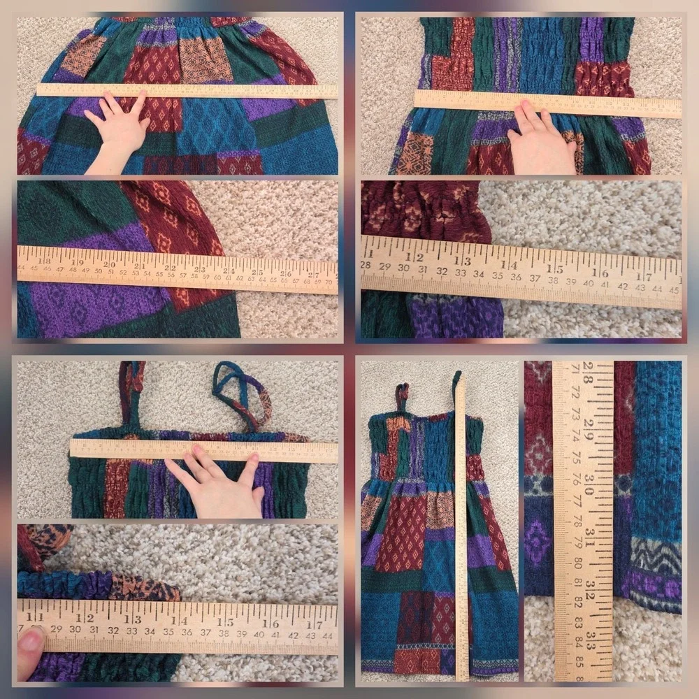 Earthbound Trading Co Patchwork Boho Smocked Bodice Spaghetti Strap Dress Small